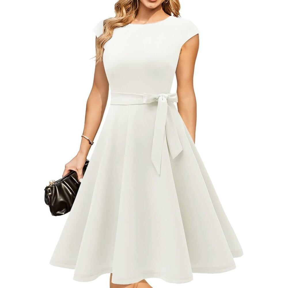 Dresstells Women's White Modest Vintage Cocktail Formal Party Evening Dresses